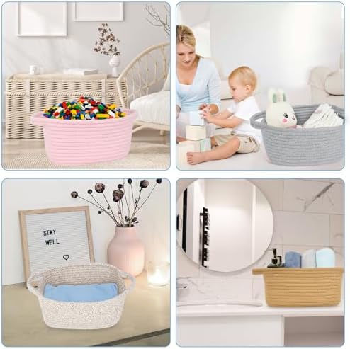 ABenkle Small Storage Basket, Mini Cotton Rope Woven Basket, Cute Boho Decorative Toy Storage Bin - Image 7