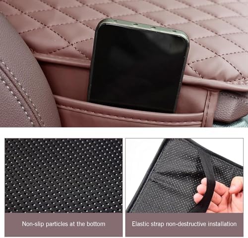 Car Center Console Cover, PU Leather Armrest Box Cushion with 2 Side Storage Bags, 11.81" x 7.87" Car Interior Arm Rest Decor Mat, Universal for Most Cars (Red) - Image 7