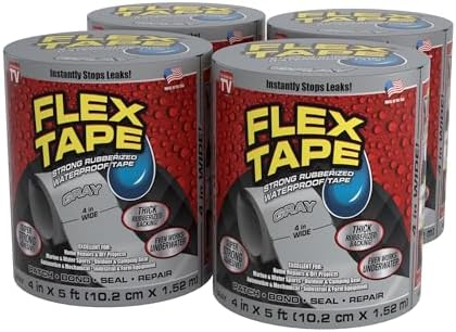 Flex Tape, Original Thick Flexible Rubberized Waterproof Tape - Seal and Patch Leaks, Works Underwater, Indoor Outdoor - Home RV Roof Plumbing and Pool Repairs, Gray, 4 in x 5 ft, Case of 4 by Flex+Tape