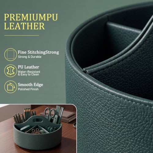 Aesthetic PU Leather Rotating Desk Storage Organizer, Green - Image 5