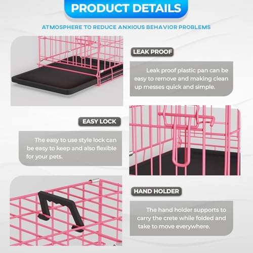 FDW | 18" Foldable Metal Dog Crate | Pink | Cage for Small Dogs - Image 5