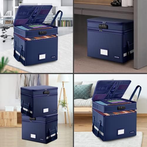 DocSafe File Box with Lock,Multi-Layer Fireproof Document Box Collapsible File Storage Organizer with Pockets/Handle,Large Portable Home Office Filing Safe for Hanging Letter/Legal Size Folders,Blue - Image 3