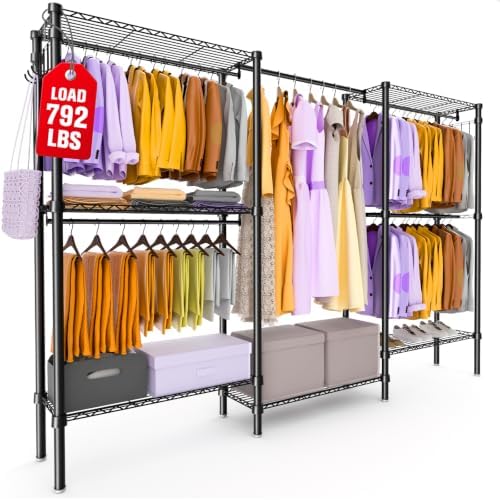 Heavy Duty Clothes Rack, Portable Closets with 6 Rods & 6 Shelves by Unknown
