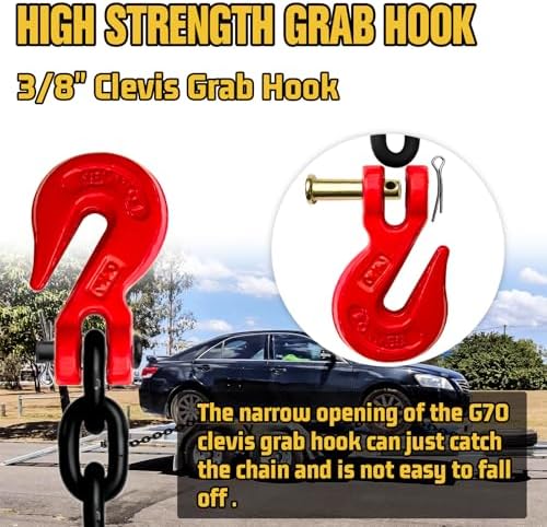 G80 Binder Chain 3/8" x 16ft - Heavy-Duty Transport Safety Chain with Clevis Grab Hooks, 7100 lbs Safe Working Load for Towing, Tie Down, Binding & Truck Logistics - Image 4