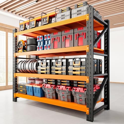 RAVIGIN 3000LBS Storage Shelves, 48" W Garage Shelving Heavy Duty Metal Adjustable Garage Shelves, Shelving Units Industrial Shelving for Warehouse, 48" W x 23.7" D x 70" H,Orange by RAVIGIN
