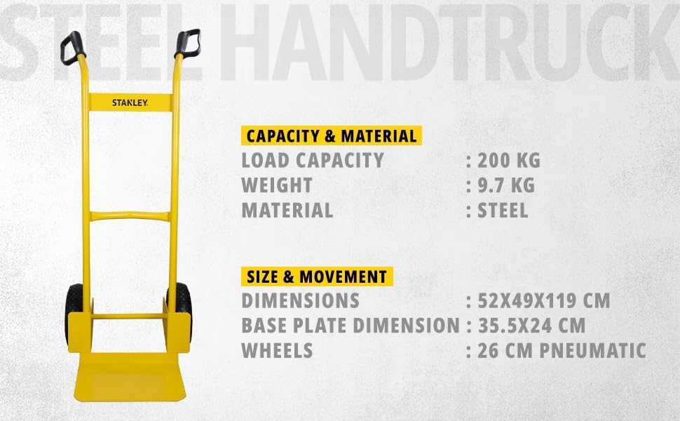 Stanley General Purpose Hand Truck-200KG, Yellow, SXWTD-HT522 - Image 3
