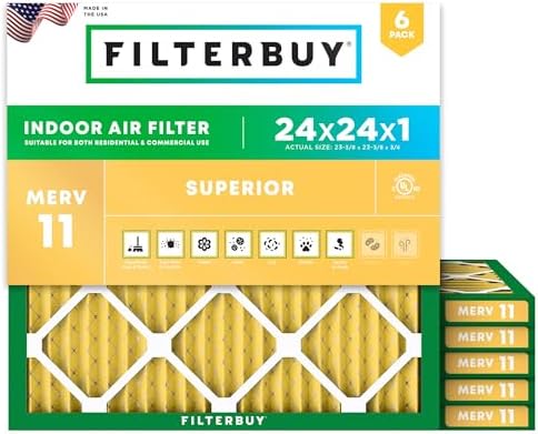 Filterbuy 24x24x1 Air Filter MERV 11 Pet & Allergy Defense (6-Pack) by Filterbuy