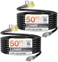 2 Pack 12 Gauge 50 FT Heavy Duty Outdoor Extension Cord Waterproof by Deeklify