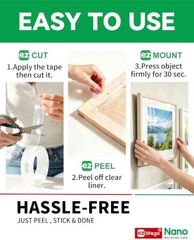 EZlifego Heavy Duty Invisible Bond Nano Double Sided Mounting Tape, 9.85FT - Image 6