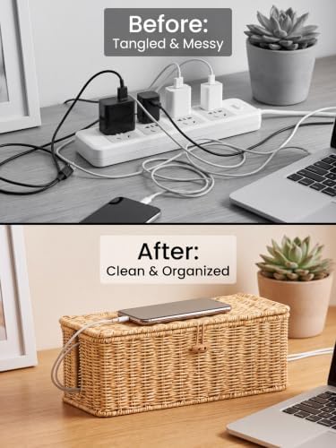 Cable Management Box, Cord Organizer with Lid & Cable Ties - Natural Set - Image 5