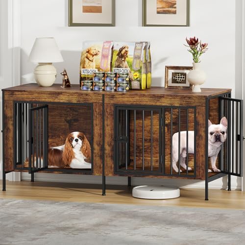 EasyCom 55.12" Dog Crate Furniture for 1 or 2 Dogs, 0-20 Pounds, Brown by EasyCom