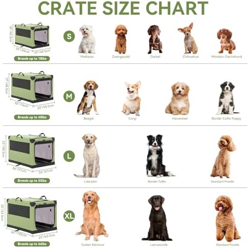 PETSFIT 30" Soft Portable Dog Crate – Patented Spiral Sturdy Frame, Collapsible Travel Kennel for Medium Dogs, 3 Mesh Door, Lockable Zippers, Indoor & Car Use Green - Image 2