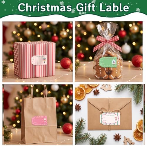 600 PCS Christmas Gift Tag Stickers 1.18" x 2" Pink Green Holiday Labels - Image 6