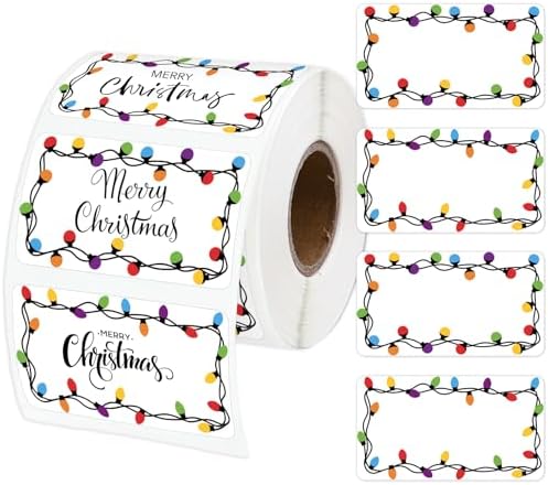 Whaline Christmas Direct Thermal Labels Stickers Colorful Xmas Light Bulbs Rectangle Self-Adhesive Printer Decals for DIY Candle Name Tag Logo Design, 500 Pcs by Whaline