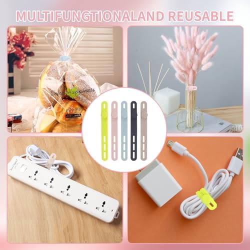 Oligei 25 Pcs Silicone Cable Ties, Cable Ties Reusable, High Elasticity Cord Wraps for Electrical Cords, Cord Organizer for Earphone, Phone Charger(Colorful) - Image 7