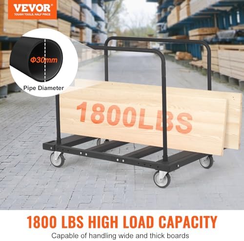 VEVOR Folding Table Cart, Heavy Duty Table Trolley with 5" Swivel Wheels, 1800 LBS Drywall Dolly Cart for Garage, Home, Warehouse, Party Event Hotel Furniture 10 Table Capacity - Image 2