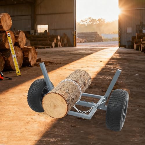 ATV Log Skidding Arch, 24" Dia Steel Log Dolly, 1500lbs Capacity Log Dolly Skidding Holder with Chain and 16" Pneumatic Tires for Farm, Commercial Wood Transport (Gray, 1600lbs Capacity) - Image 2