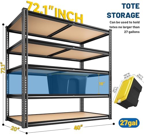 ROOMFAVE 40" W Storage Shelves 5 Tier Garage Shelving 2350LBS Heavy Duty - Image 3