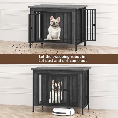 EasyCom 31.5" Dog Crate Furniture for 1 or 2 Dogs, 20-35 Pounds, Dark Grey - Image 3