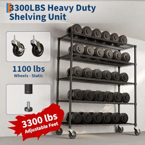 Garvee 3300LBS Metal Shelving with Wheels, Storage Shelves 73" Hx59 W - Image 5