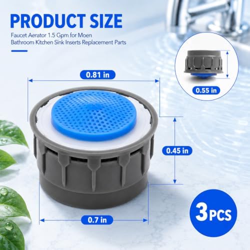 3 Pack Faucet Aerator, 116711 Faucet Aerator 1.5 Gpm for Moen Bathroom Kitchen Sink Inserts Replacement Parts, Replacement Parts Flow Retrictor Insert Replacement Faucet Aerators (black) - Image 2