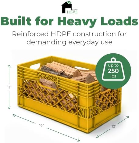 EconoHome Milk Crate - Stackable Storage Crate with Built-In Handles - Heavy Duty Plastic Material - Ventilated Organizer Bin for Garage, Pantry, Classroom, Office & Moving - Yellow, 19x13x11, 1-Pack - Image 2