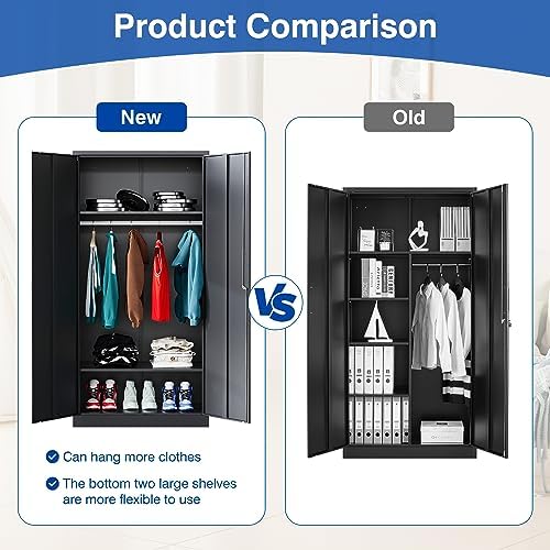 BYNSOE Metal Armoire Wardrobe Closet with 2 Doors 72'' Wardrobe Cabinet with Hanging Rail Metal Closet with Adjustable Shelves for Bedroom Furniture.Require Assembly - Image 5