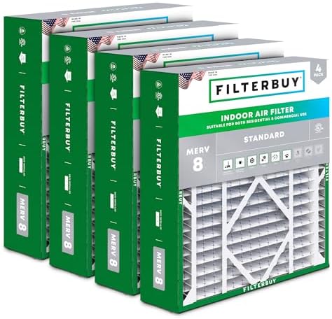 Filterbuy 24x25x5 Air Filter MERV 8 Dust & Allergy Defense (4-Pack) by Filterbuy