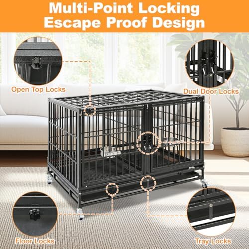 Homey Pet 2 Pack Three Tiers 43" Stackable Heavy Duty Double Dog Crate Bank - Image 4