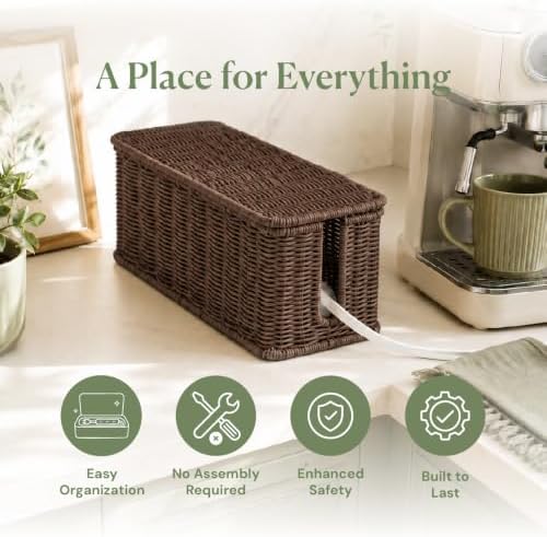 Cable Management Box, Handmade Rattan Cord Organizer for Power Strip - Image 3