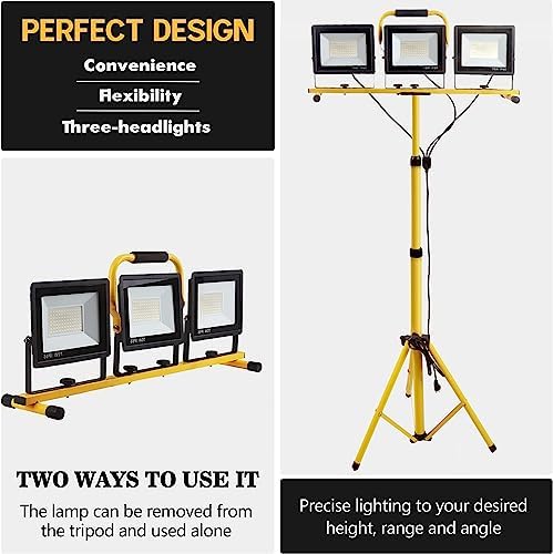 22000 Lumen Work Lights with Stand, 3 Head Portable LED Work Light, with Adjustable&Foldable Tripod Stand, IP66 Waterproof Lamp for Outdoor Indoor Job Site Workshop Garage Construction Site Lighting - Image 4