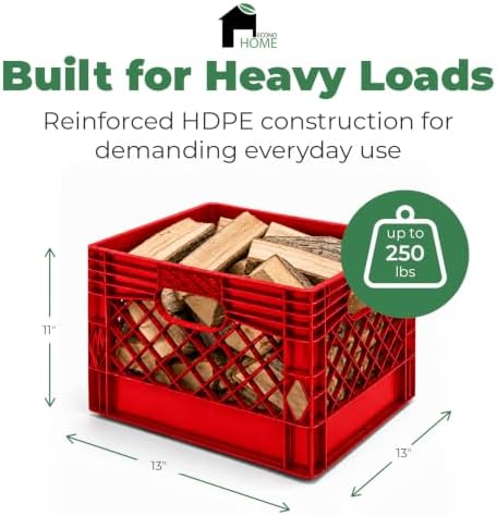 EconoHome Milk Crate - Stackable Storage Crate with Built-In Handles - Heavy Duty Plastic Material - Ventilated Organizer Bin for Garage, Pantry, Classroom, Office & Moving - Red, 13x13x11, 4-Pack - Image 2