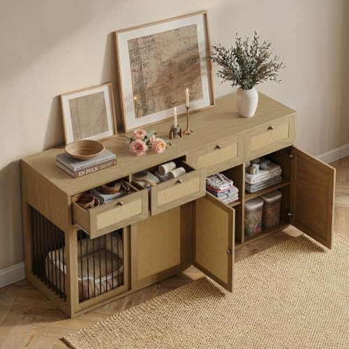 PureCozy 2-Piece Dog Crate Furniture, Left, 80 Inch, Light Oak - Image 3