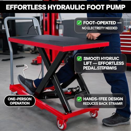 Hydraulic Lift Table Cart, 500 lbs Single Scissor Lift Cart, 28.5" Lifting Height, Steel Material Handling Lift with 4 Swivel Wheels, Non-Slip Pad for Warehouse, Garage, Factory - Image 4
