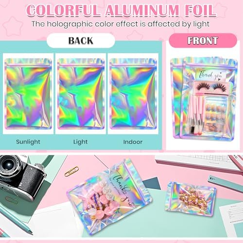 FUNFERY 100 Pack,Round Corner Clear Window Smell Proof Holographic Bags - Image 7