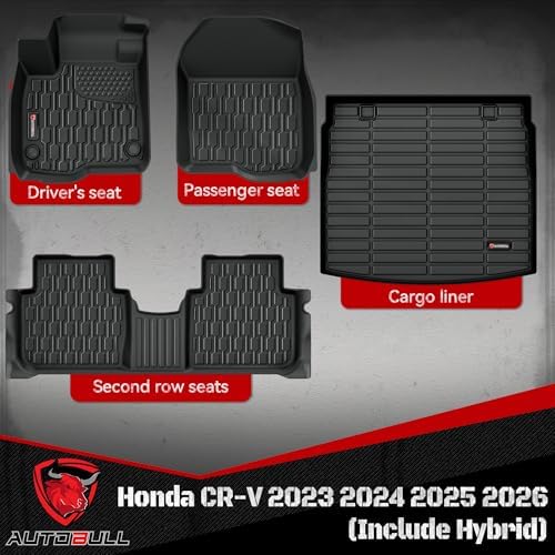 Floor Mats & Cargo Liner Compatible with Honda CR-V 2023 2024 2025 2026 (Include Hybrid), Full Set All Weather Protection 1st, 2nd Row Car Liners & Trunk Mat, Black - Image 2