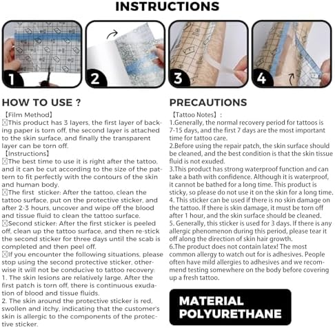 Tattoo Aftercare Waterproof Bandages 4" x 11 Yard Tattoo Cover Up Tape, Tattoo Supplies Care and Equipment Second Skin Protective Clear Sterile Safe Bandages - Image 6