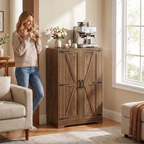 Unikito Kitchen Pantry Cabinet with Adjustable Shelves, Weathered Brown - Image 6