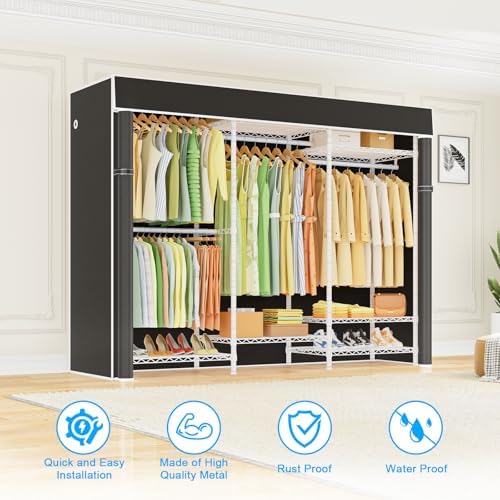 Ulif E13C Heavy Duty Closet Organizer System，Freestanding Clothing Racks for Hanging Clothes，Adjustable Garment Rack 63" W x 16" D x 77" H Hold 960 lbs，White Clothing Rack with Black Dustproof Cover - Image 5