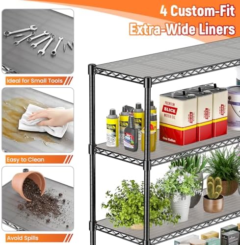 48" W Storage Shelves 1500LBS Metal Shelving Unit with Wheels, Adjustable Garage Shelving Heavy Duty Wire Rack with Liners for Pantry Warehouse Commercial Office, 48" W x 18" D x 76.77" H - Image 4