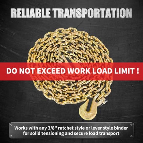 G80 Load Binder Chain,3/8"x10ft Tow Chain with G70 Hooks,5400lbs Safe Working Load, Heavy Duty Chain,Logging Chain for Transporting Towing, Tie Down Binding Equipment - Image 6