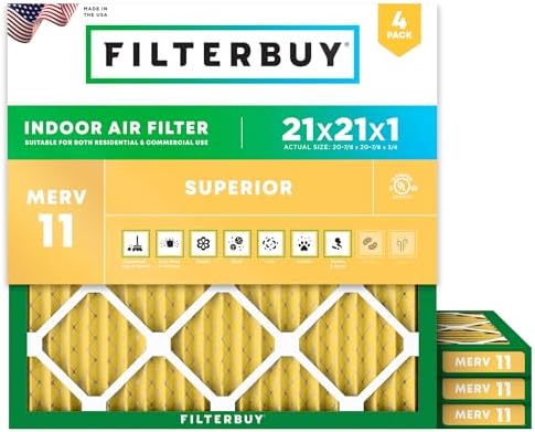 Filterbuy 21x21x1 Air Filter MERV 11 Pet & Allergy Defense (4-Pack) by Filterbuy