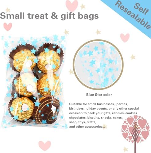 100 Pcs Star Printed Sealable Gift Wrap Cello Cellophane Bags Self sealing Adhensive Treat Bags Party Favor bags (4x6inch, Blue) - Image 3