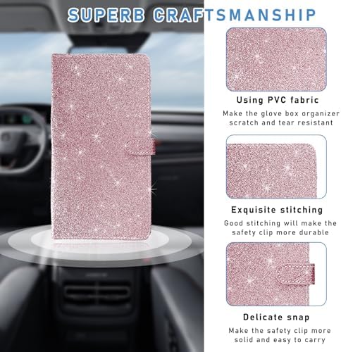 Ziciner Car Registration and Insurance Holder, Auto Card Document Glove Box Organizer with Magnetic Closure, Universal Vehicle Interior Accessories for Cars SUVs (Glitter Pink-Large) - Image 3