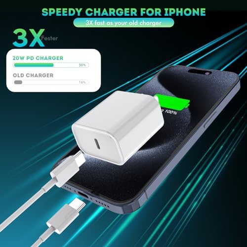 Long USB C Cable for iPhone 17 16 15 Charger,2Pack 20W USB C Charger Block - Image 2