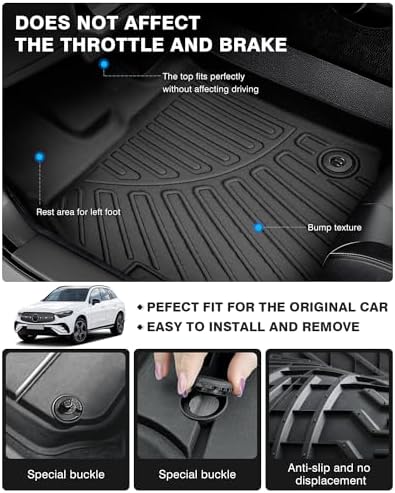 Powerty Floor Mats for 2023 2024 2025 Mercedes Benz GLC?GLC 300?GLC 350e?4Matic All Weather 3D TPE Anti-Slip Car Liners for 1st & 2nd Row Accessories - Image 3