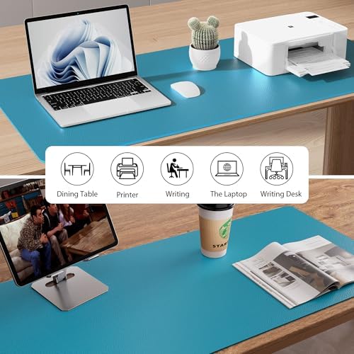 Aothia Leather Desk Pad Protector, Mouse Pad, Office Desk Mat, Non-Slip PU Leather Desk Blotter, Laptop Desk Pad, Waterproof Desk Writing Pad for Office and Home (Turquoise,36" x 17") - Image 5