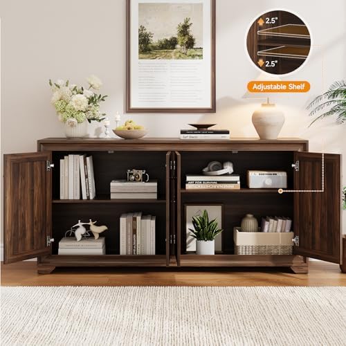 ONBRILL 60" Buffet Cabinet with Storage, 4 Doors & Adjustable Shelves Brown - Image 3