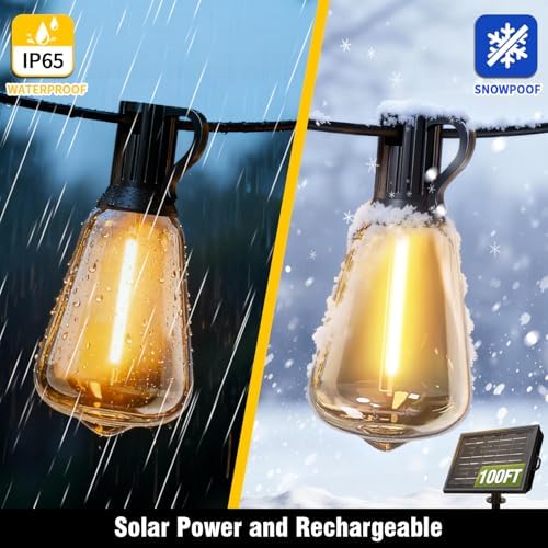 Solar String Lights Outdoor Waterproof with Remote & Timer, LED Shatterproof ST38 Bulbs, USB & Solar Powered Patio Lights for Backyard, Porch, Garden, Wedding, Christmas Decor (66FT) - Image 4