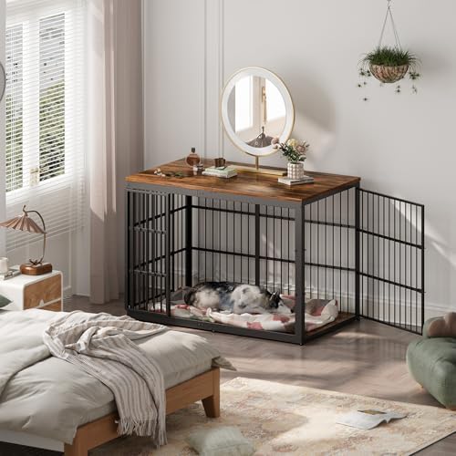Lyromix 54" Dog Crate Furniture with Foldable Door, Rustic Brown - Image 5